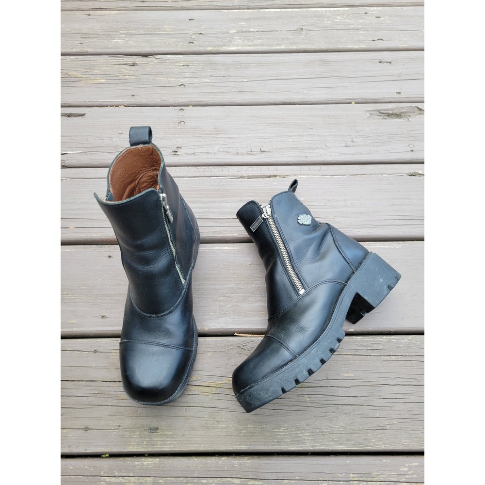 Vintage 90s Harley Davidson Boots Black Leather Side Zip Chunky Platform Moto‎ 9